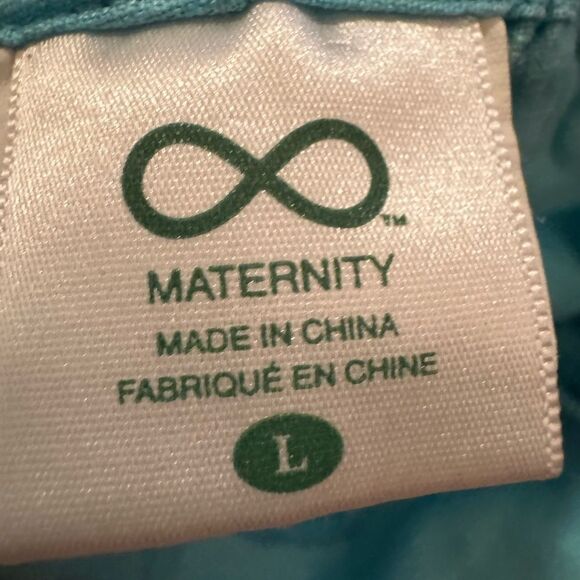 Maternity 100% Linen Aqua Blue Cropped Pants Size L Elastic Waist Cargo Coastal - Picture 6 of 7